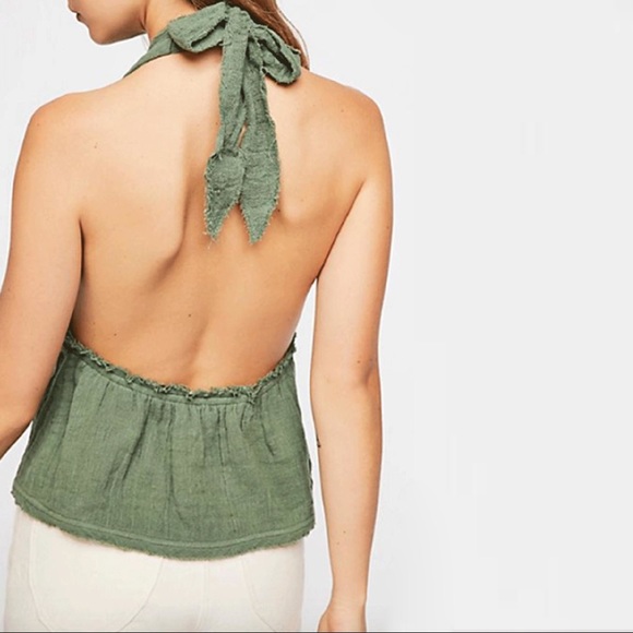 SOLD FREE PEOPLE Trendy Halter Top in Gauze Green - Picture 5 of 5